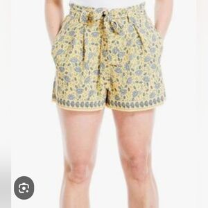 Max Studio Yellow Floral High-Waist Paperbag Shorts